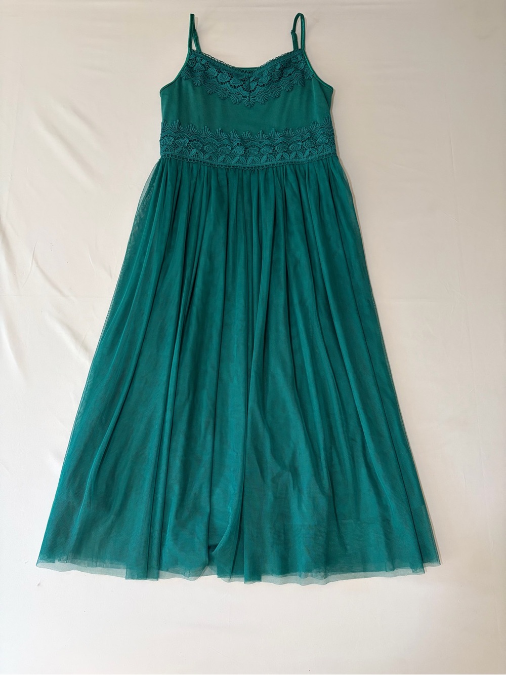 Zhenzi Teal Lace-Trim Maxi Skirt - Girls L(10/12)